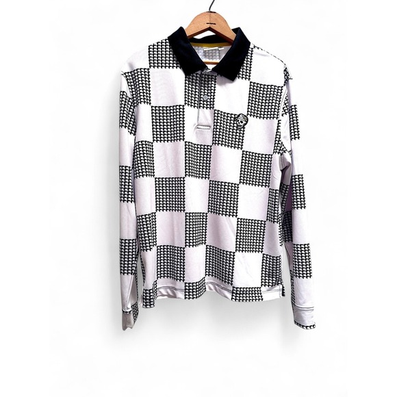 Devereux Golf Shirt Men's Small Skull Logo Long Sleeve Polo Black White Check - Picture 4 of 15